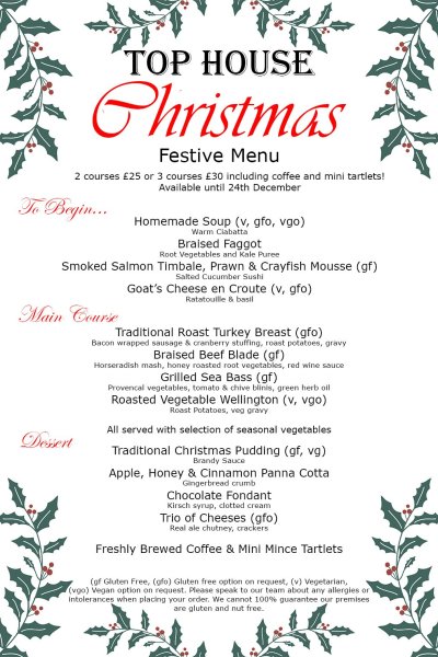 Top House Festive Dinner Menu Top House Festive Dinner Menu